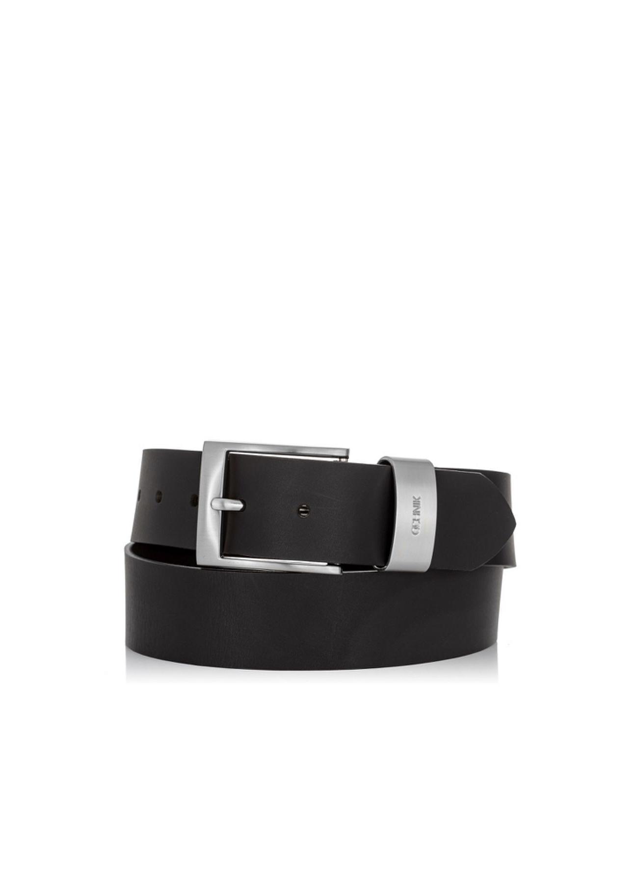 Black smooth leather men's belt PASMS-0163A-99(W24)-01