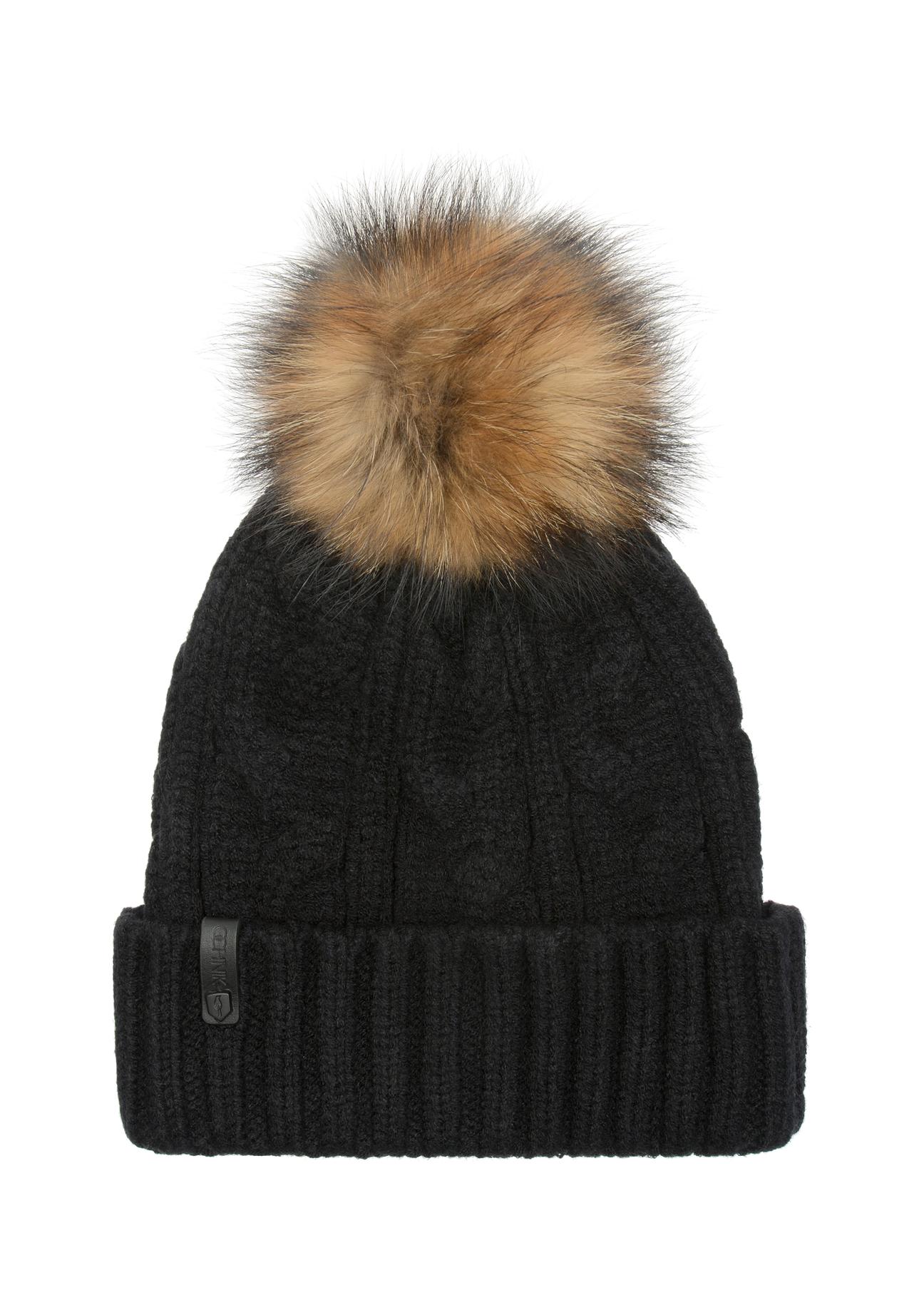 Black women's cap with pompom CZADT-0044-99(Z23)-02