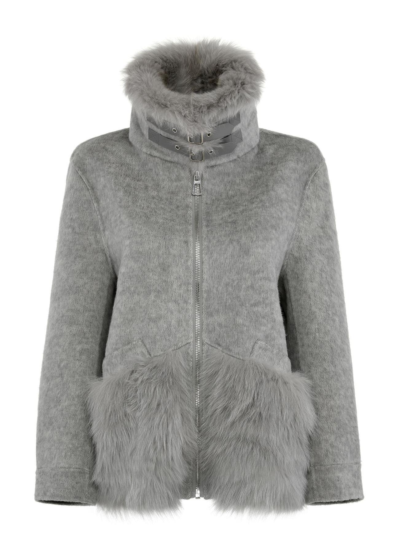 Woolen gray women's fur coat FUTDF-0108-4163(Z24)-02