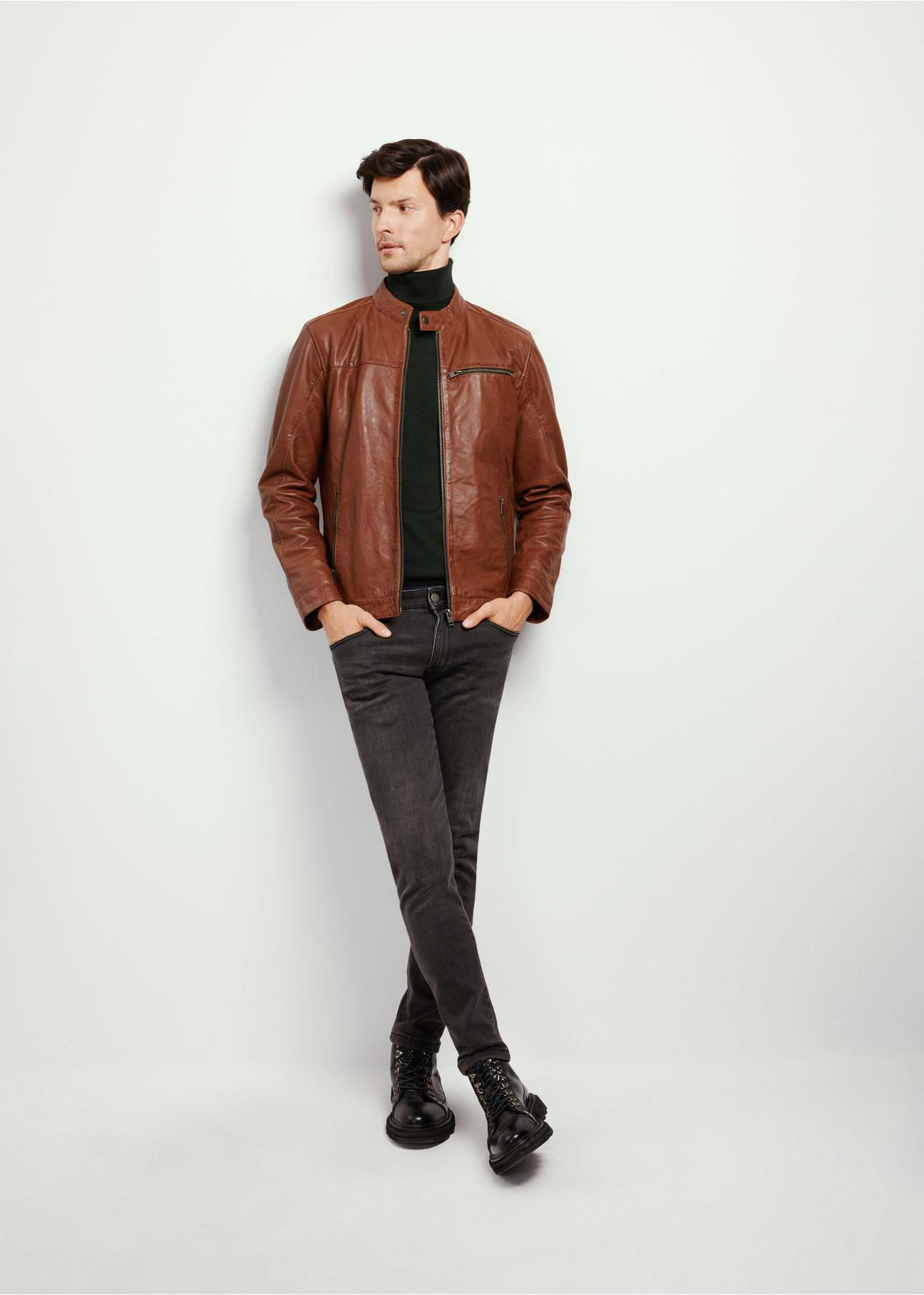 Cognac men's leather jacket KURMS-0352-4121(W24)