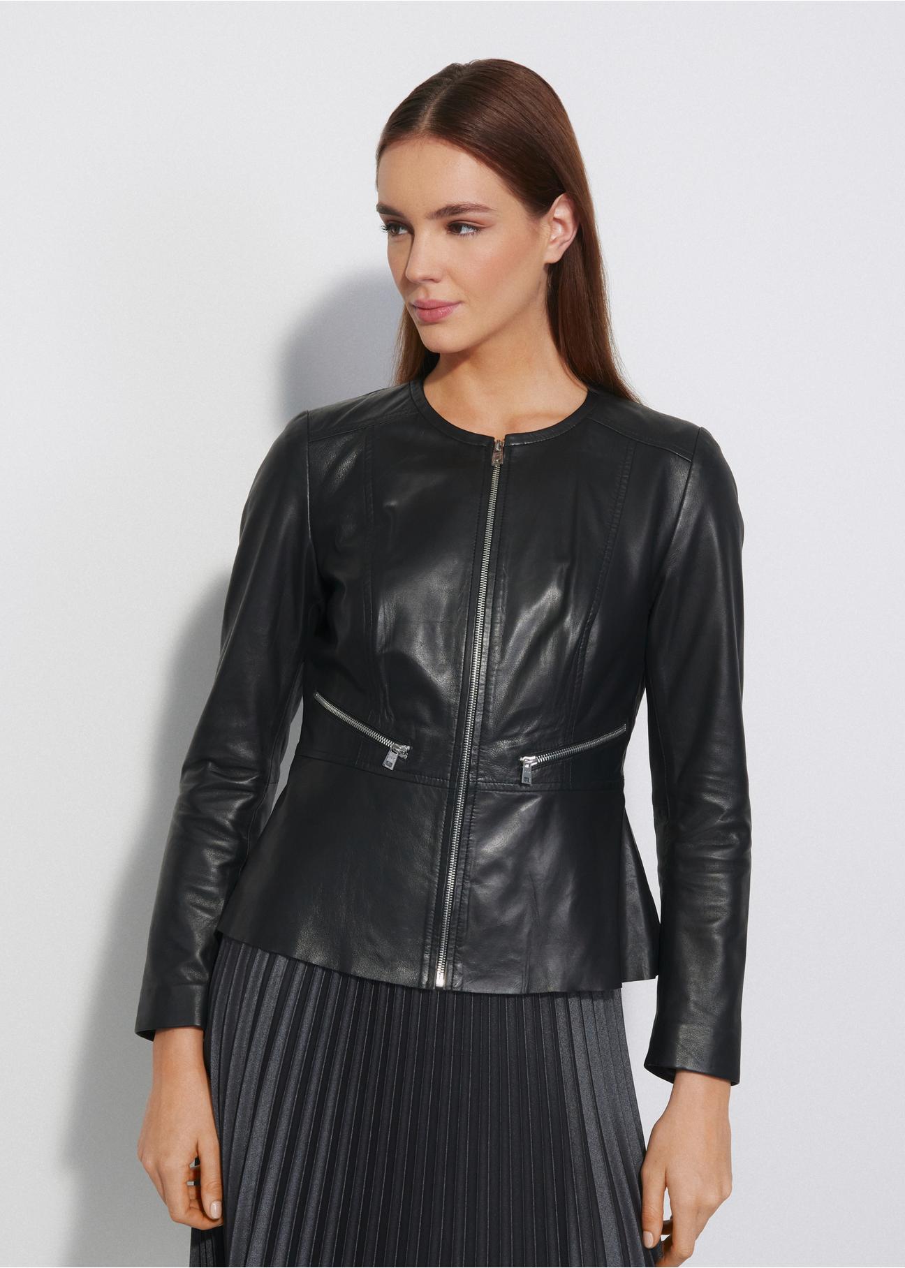 Women's waisted leather jacket KURDS-0418-1040(W23)-01