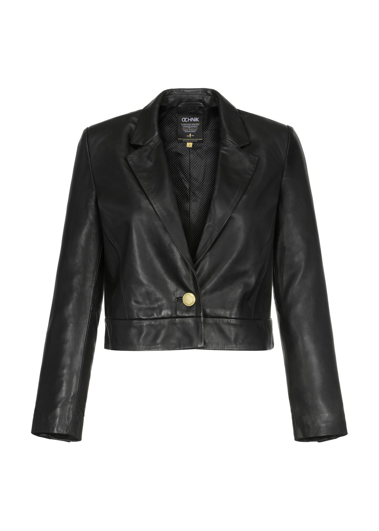 Women's black leather jacket KURDS-0420-1273(W23)-04