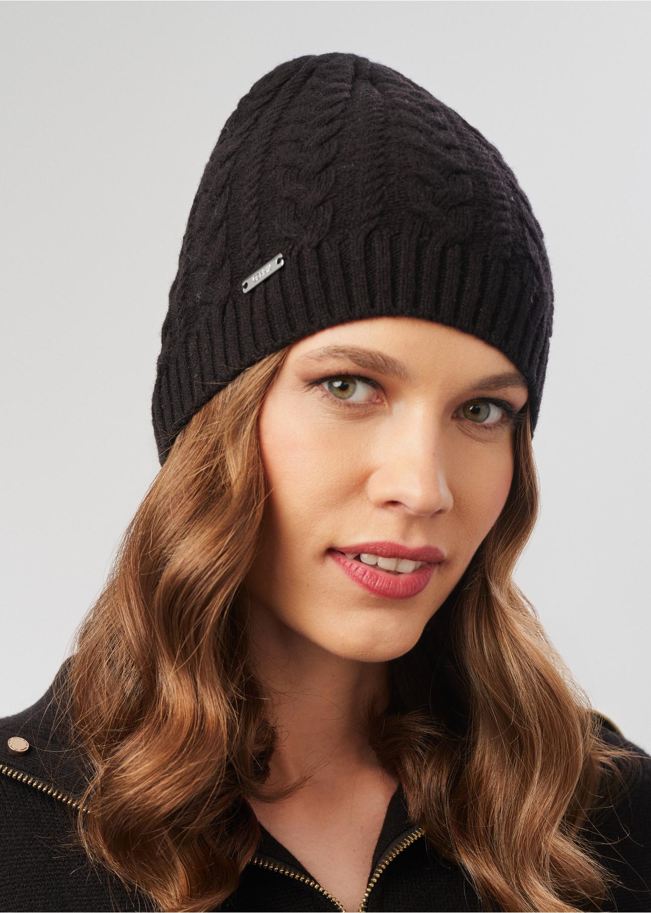 Women's black wool cap CZADT-0057A-99(Z23)-01