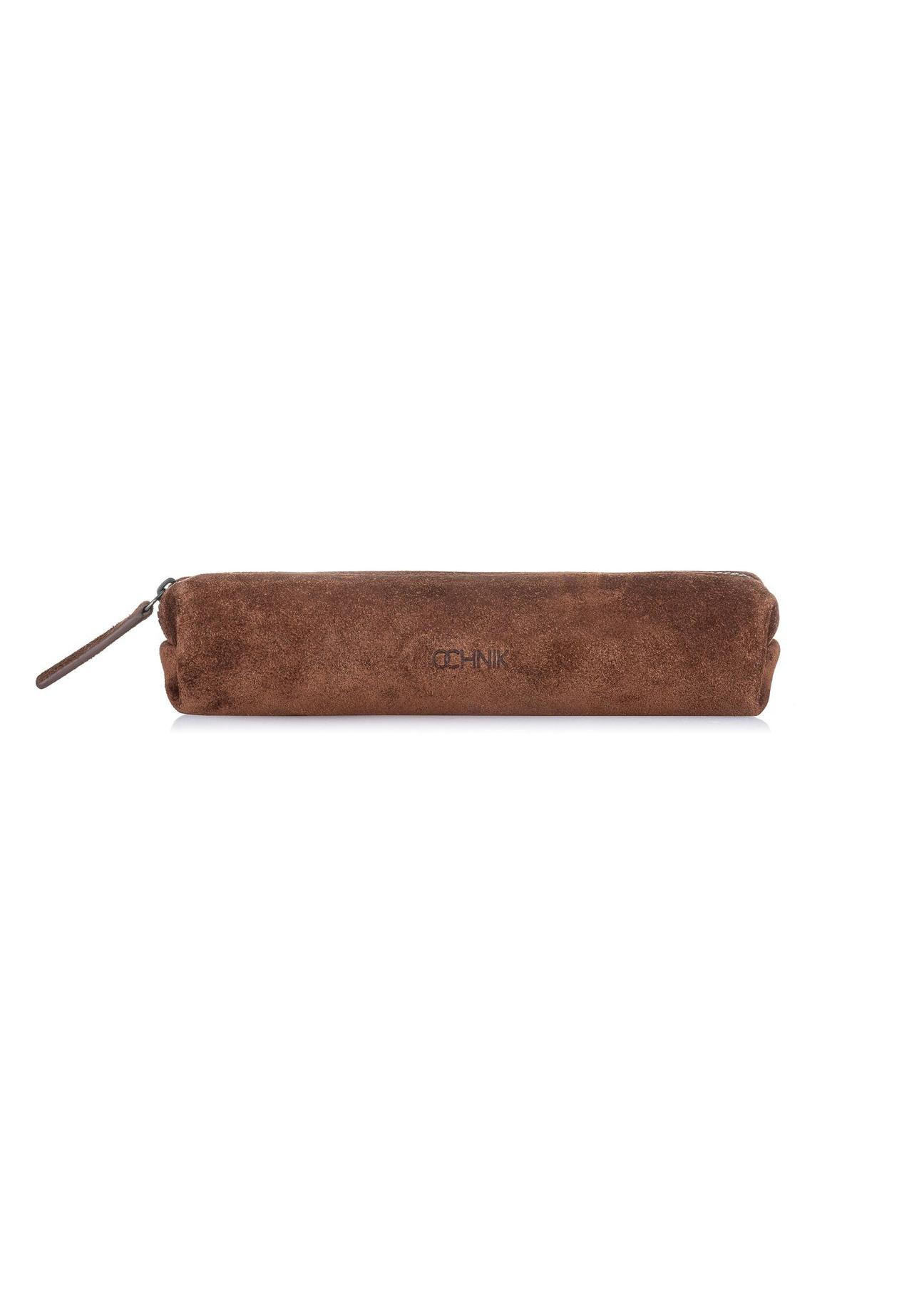 Suede brown small pencil case PORES-0855-90(W23)-01