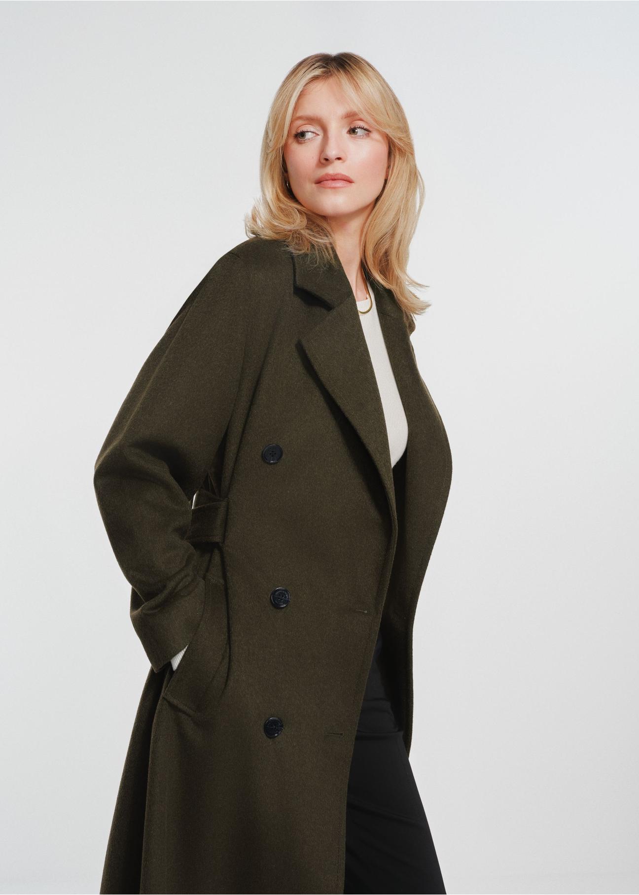 Long olive women's wool coat PLADT-0058-57(Z24)-02