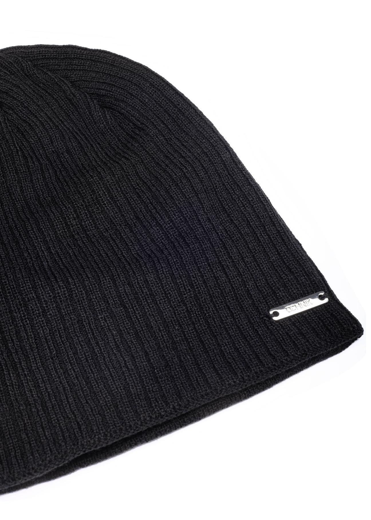 Classic black men's winter cap CZAMT-0046A-99(Z24)