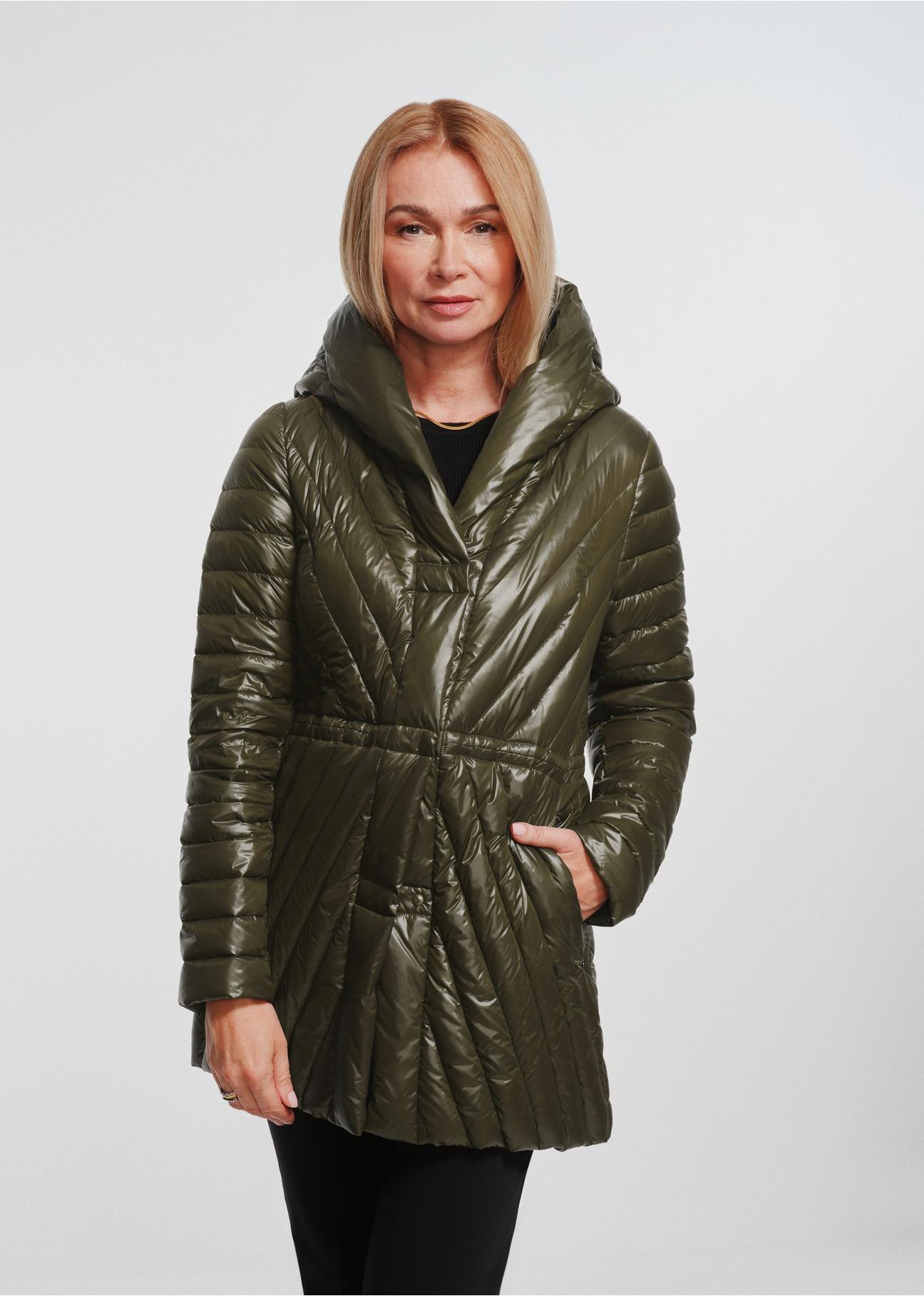 Quilted olive women's jacket KURDT-0524-57(Z24)-01