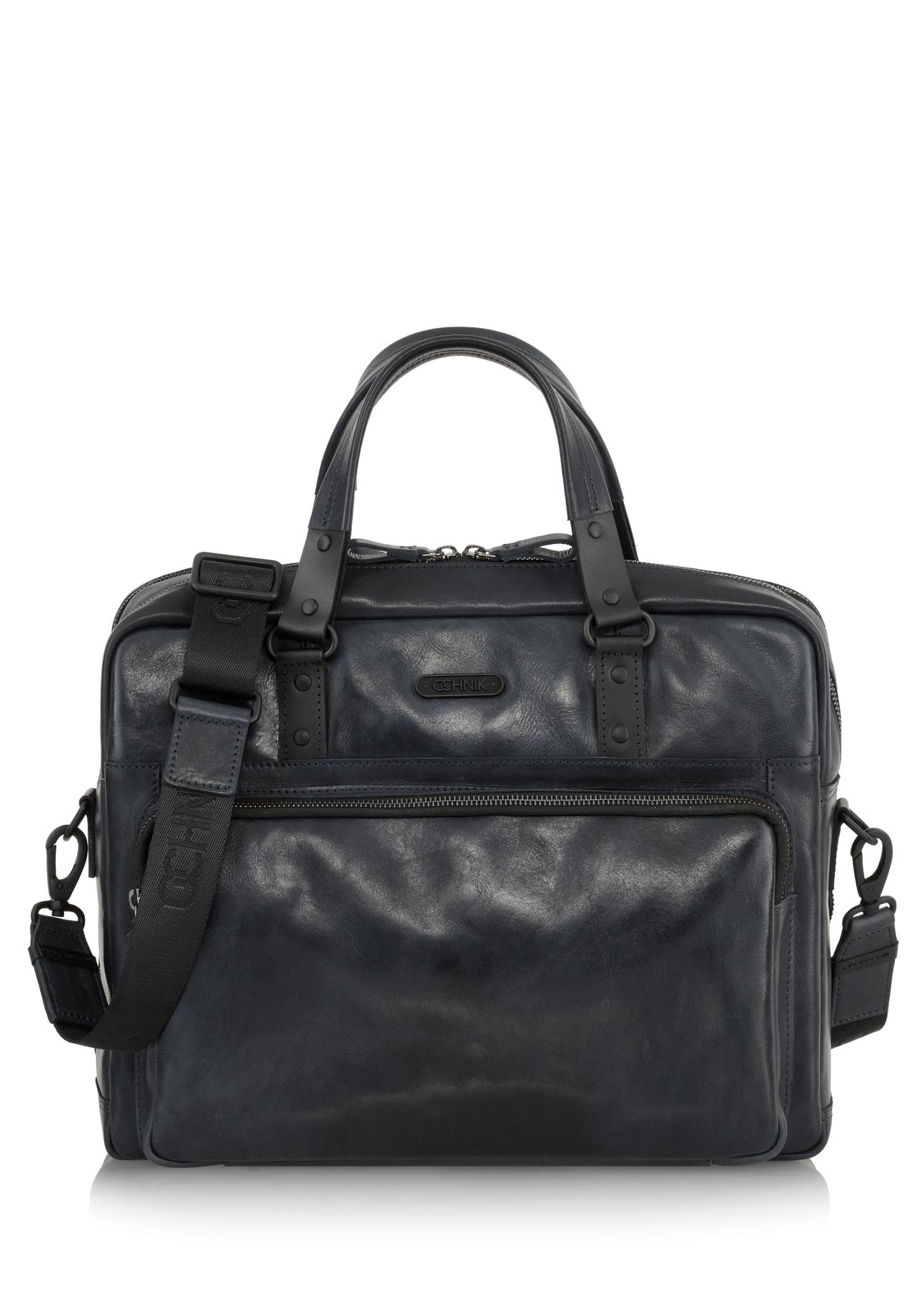 Men's navy blue leather bag TORMS-0100-69(W23)-01