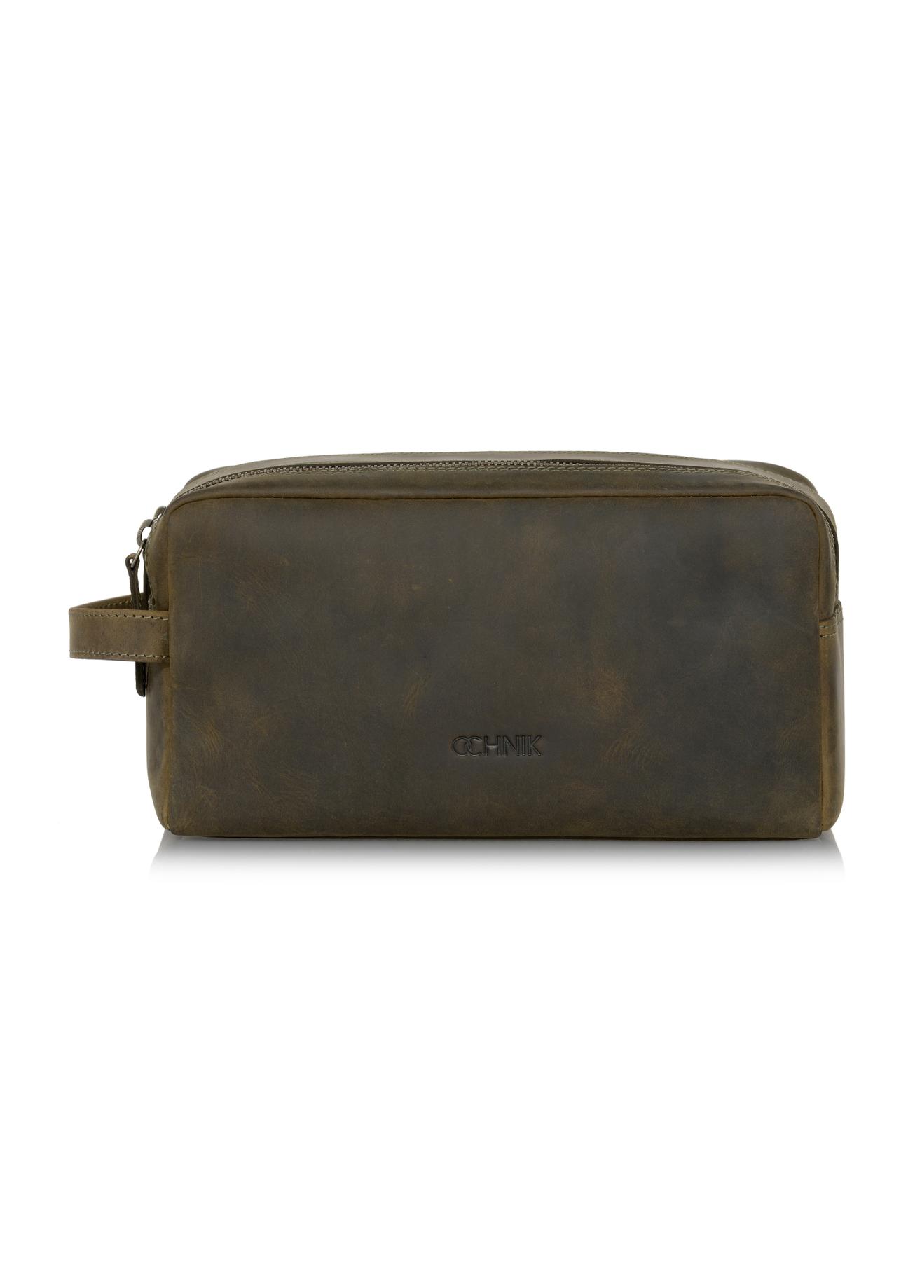 Men's khaki leather cosmetic bag TORMS-0322-51(W23)-01