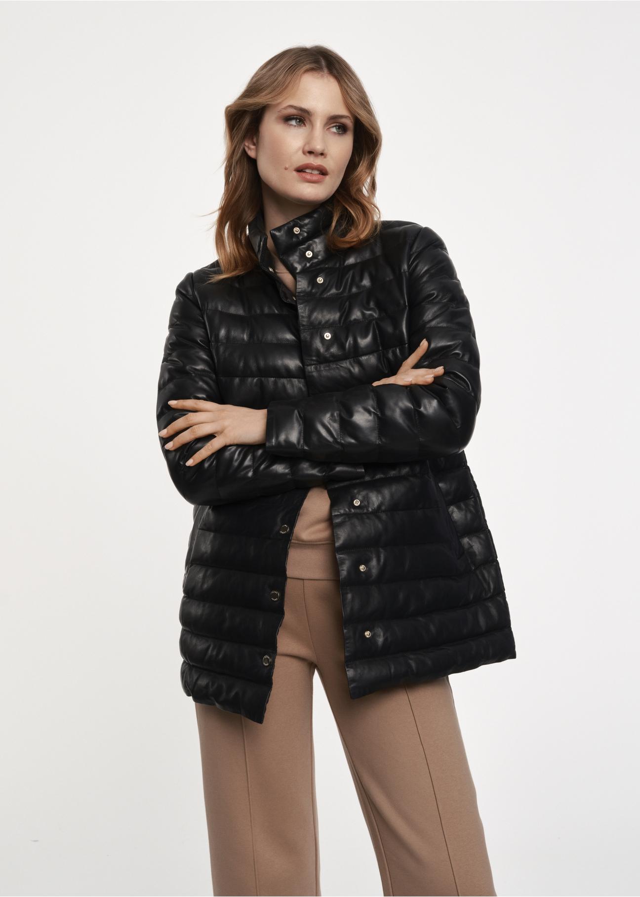 Women's black leather quilted jacket KURDS-0442-5480(Z23)-02