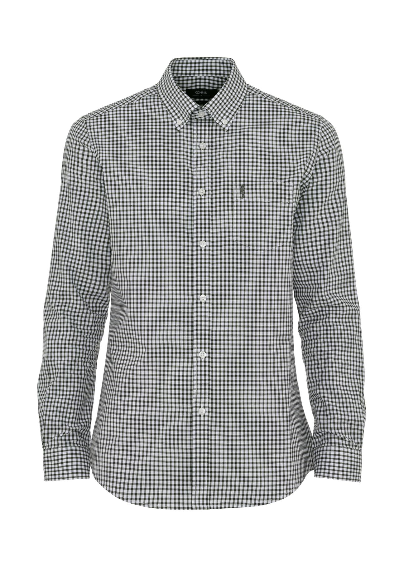 Green men's fine check shirt KOSMT-0277-55(W24)-04