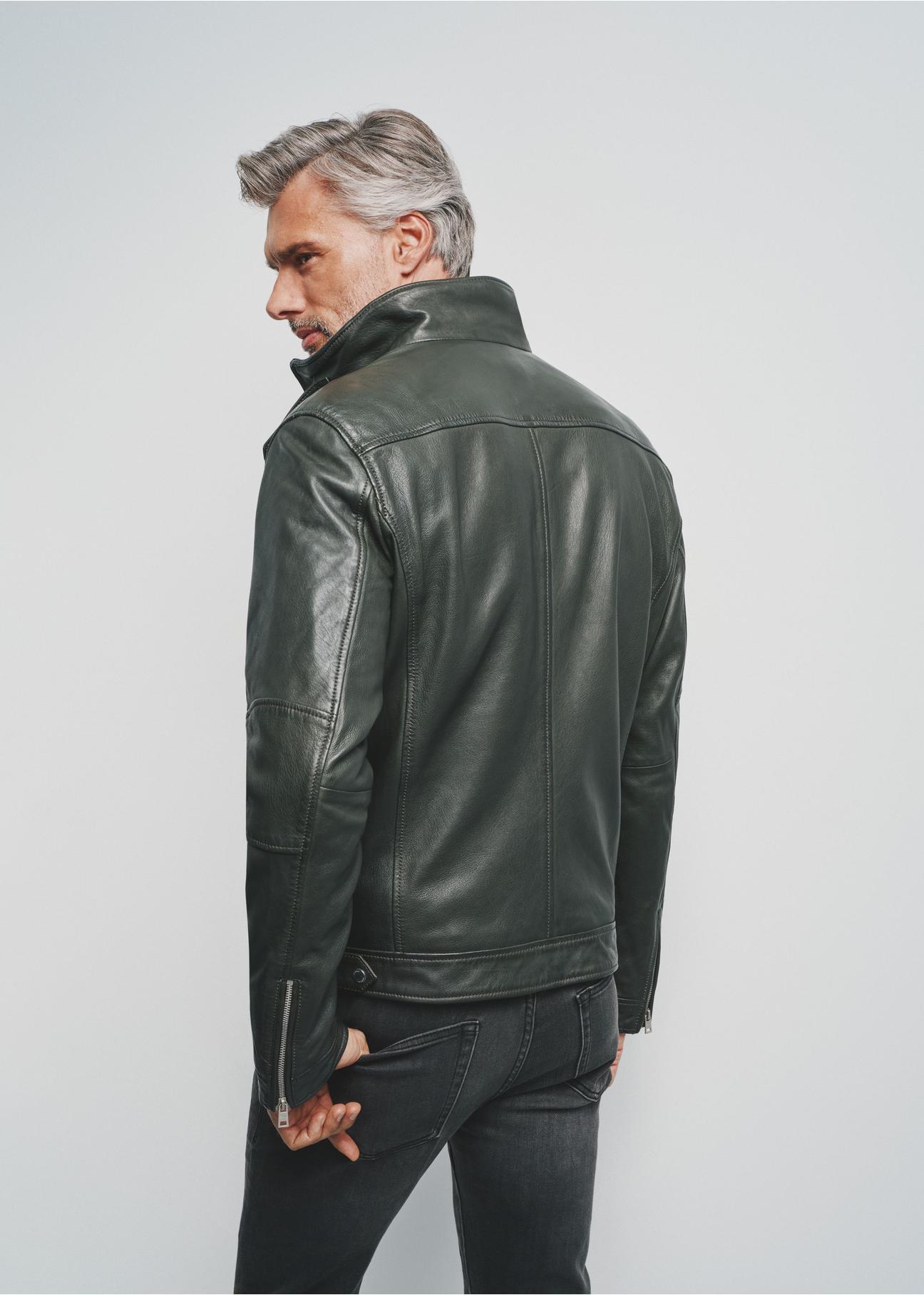 Men's leather jacket in khaki color KURMS-0349-2798(Z24)-05