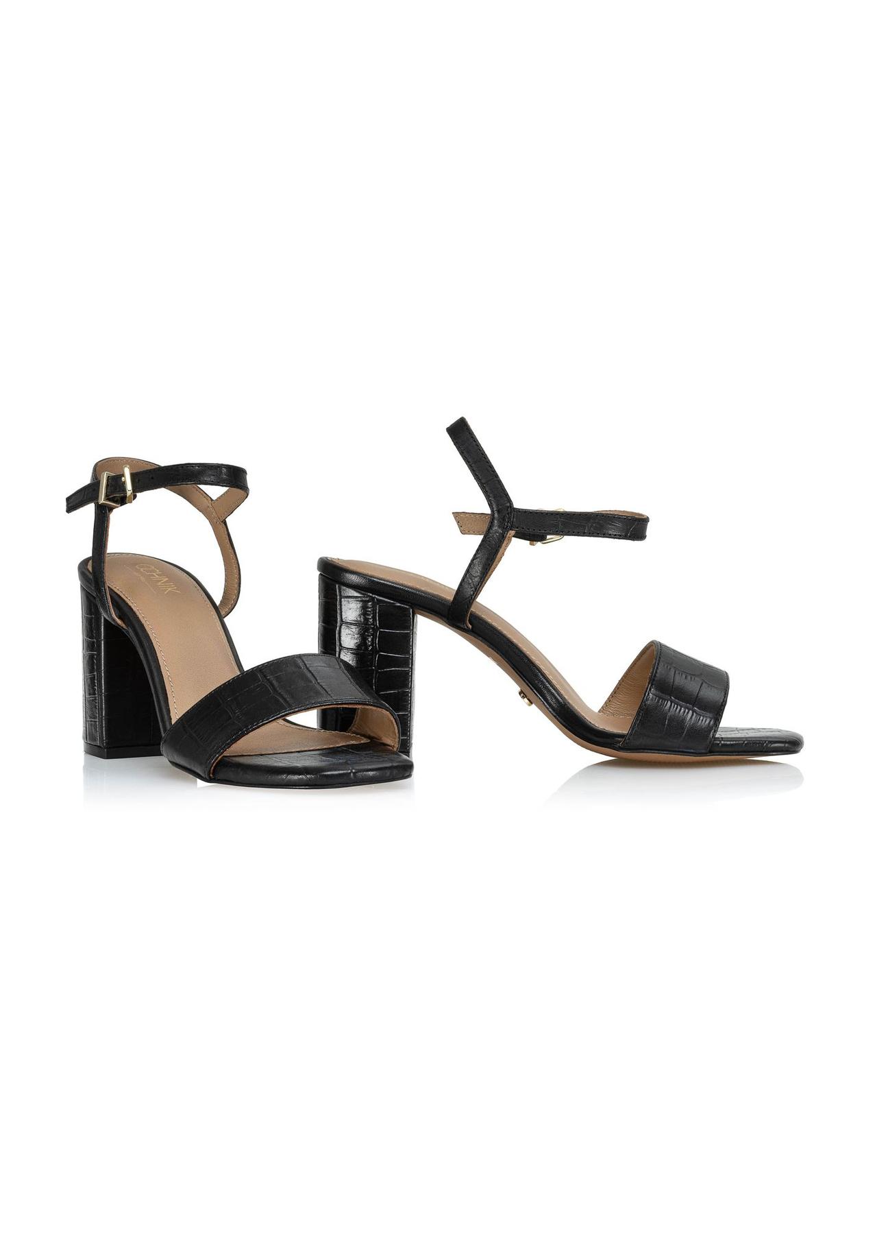 Black leather croco sandals on a low post BUTYD-1080-99(W24)-02