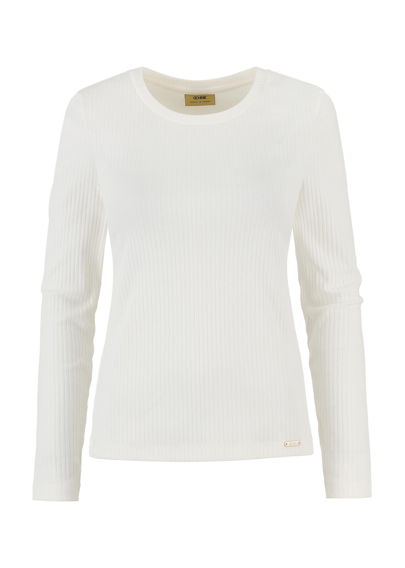 Cream ribbed women's longsleeve blouse LSLDT-0043-12(W24)-03