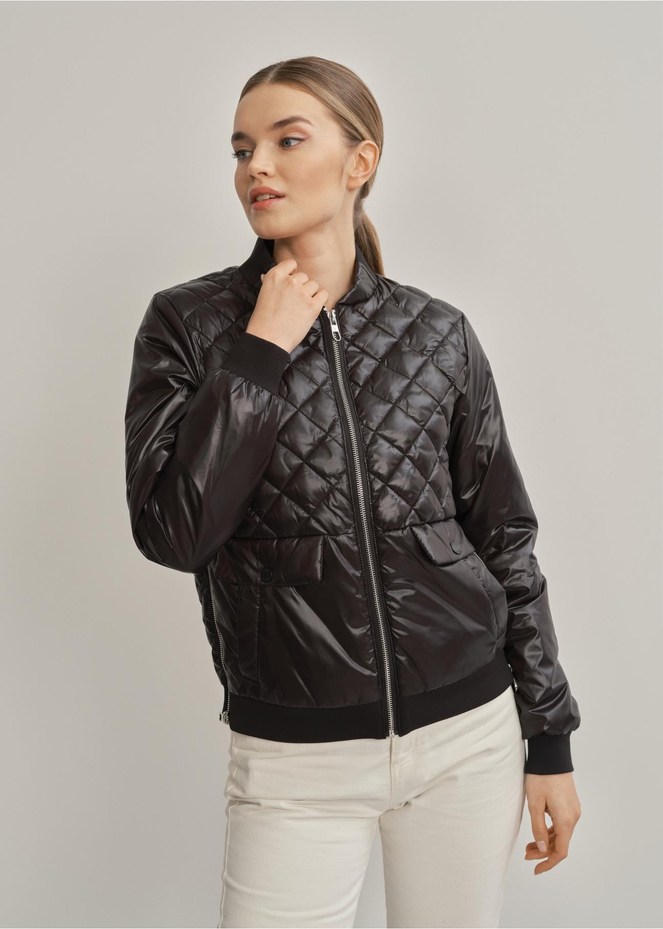 Women's black quilted jacket KURDT-0418-99(W23)-01