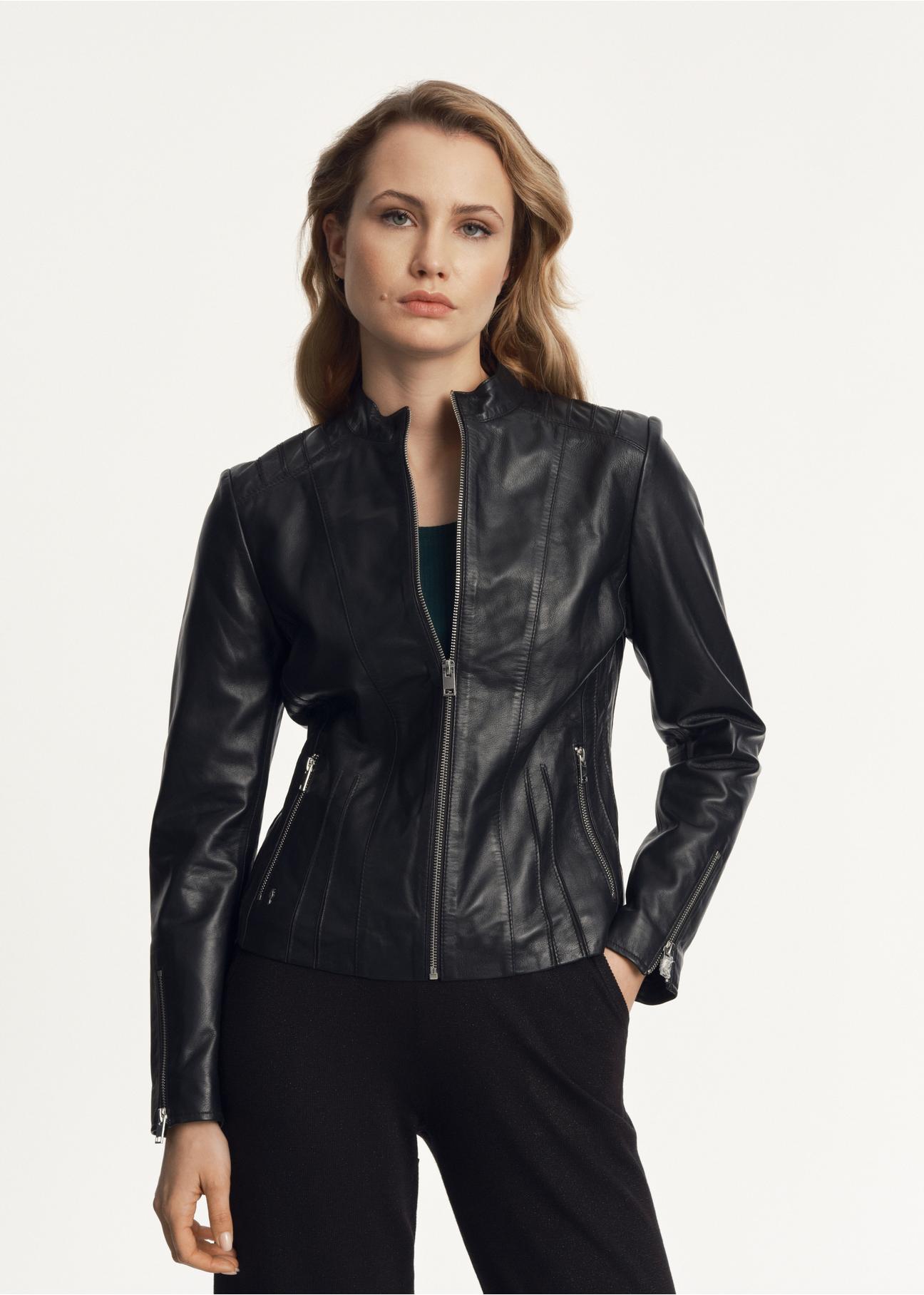 Women's leather waist jacket KURDS-0460-5426(Z23)-02