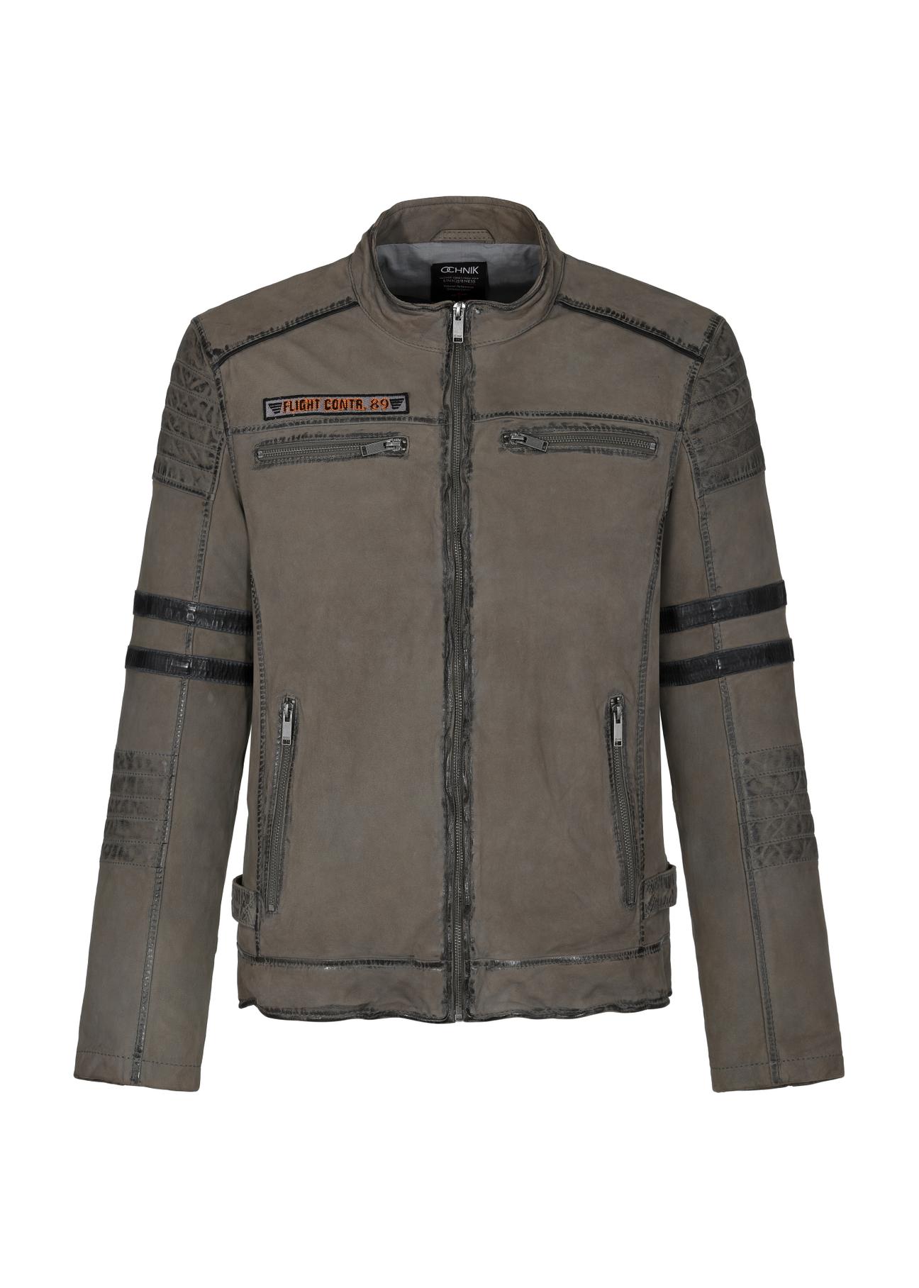 Men's grey leather pilot jacket KURMS-0334-2140(W24)-04