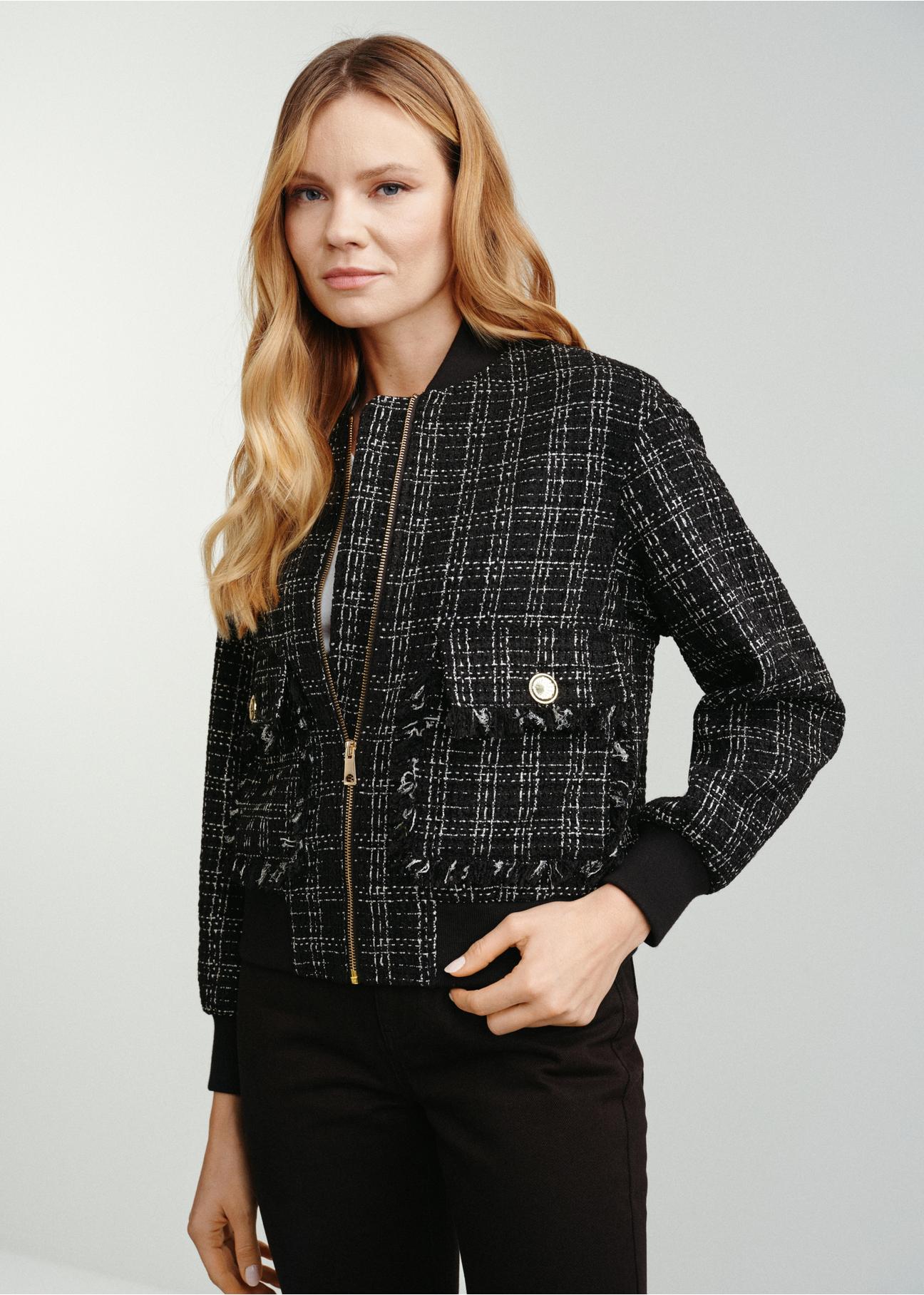 Women's black jacket with gold thread KURDT-0515-98(W24)-02