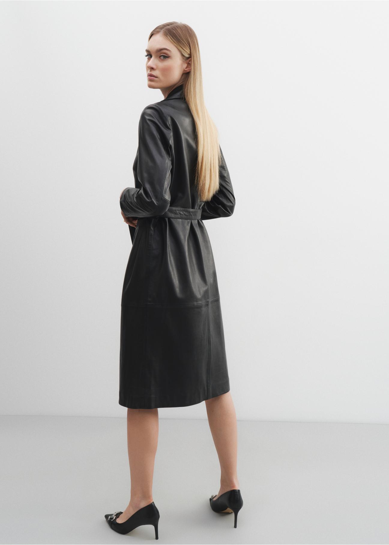 Women's leather coat with belt KURDS-0401-1273(W24)-03