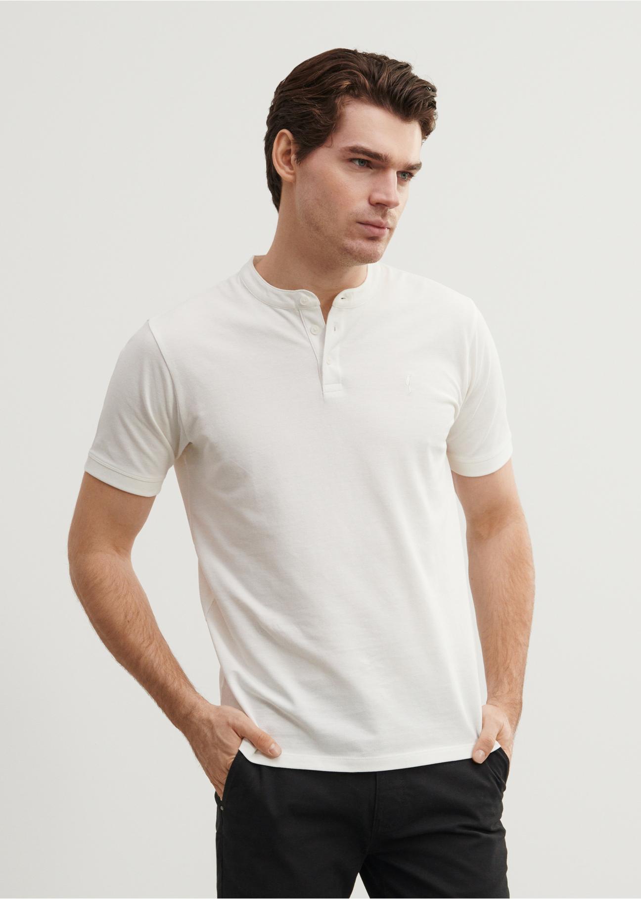 White polo shirt with stand-up collar POLMT-0061-11(W24)-01