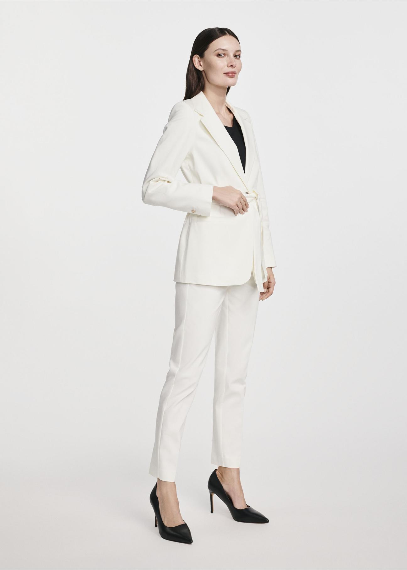 Cream women's blazer with belt ZAKDT-0030-12(W25)-03