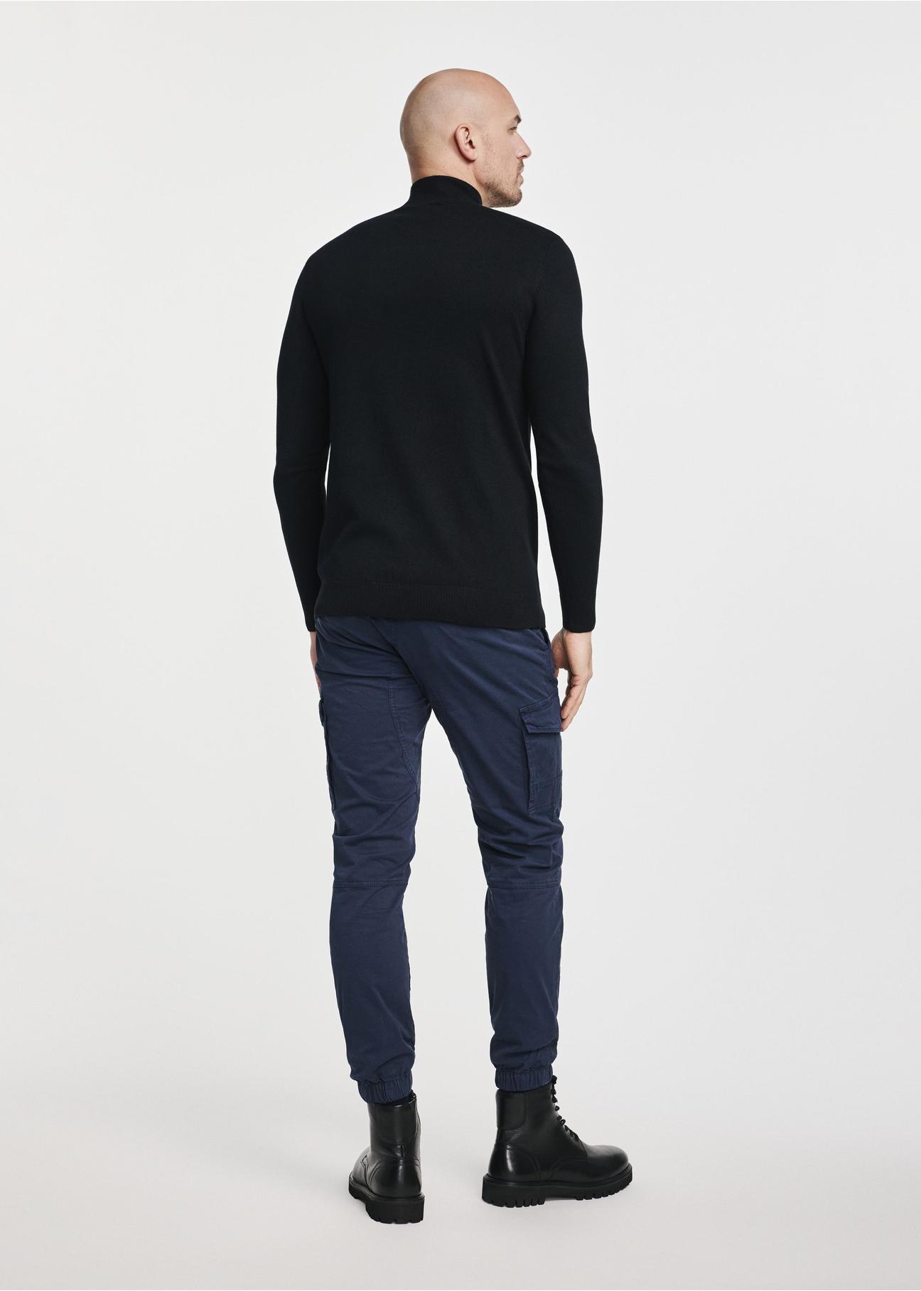 Black men's sweater with a stand-up collar SWEMT-0152-99(Z24)-03