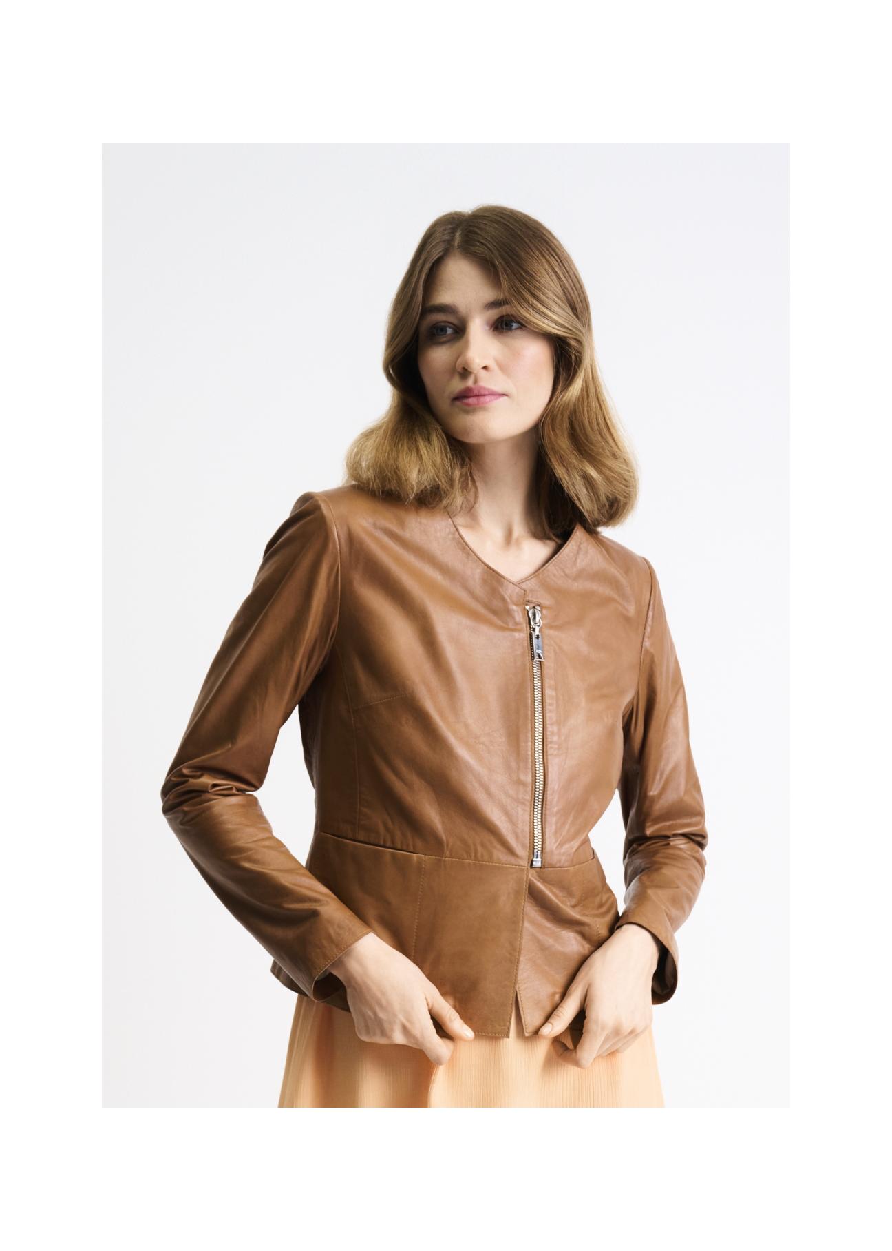 Women's cognac leather jacket KURDS-0232-1228(Z23)-01