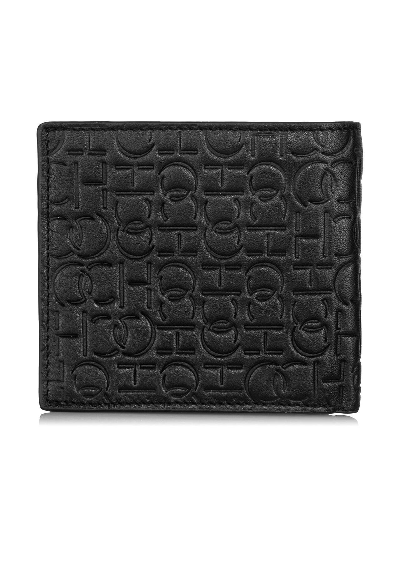 Men's black leather wallet with monogram PORMS-0603-98(Z23)-03