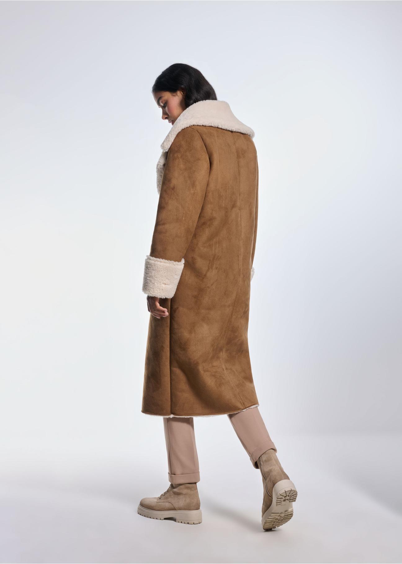 Long brown women's sheepskin coat KOZDP-0010-24(Z24)-04