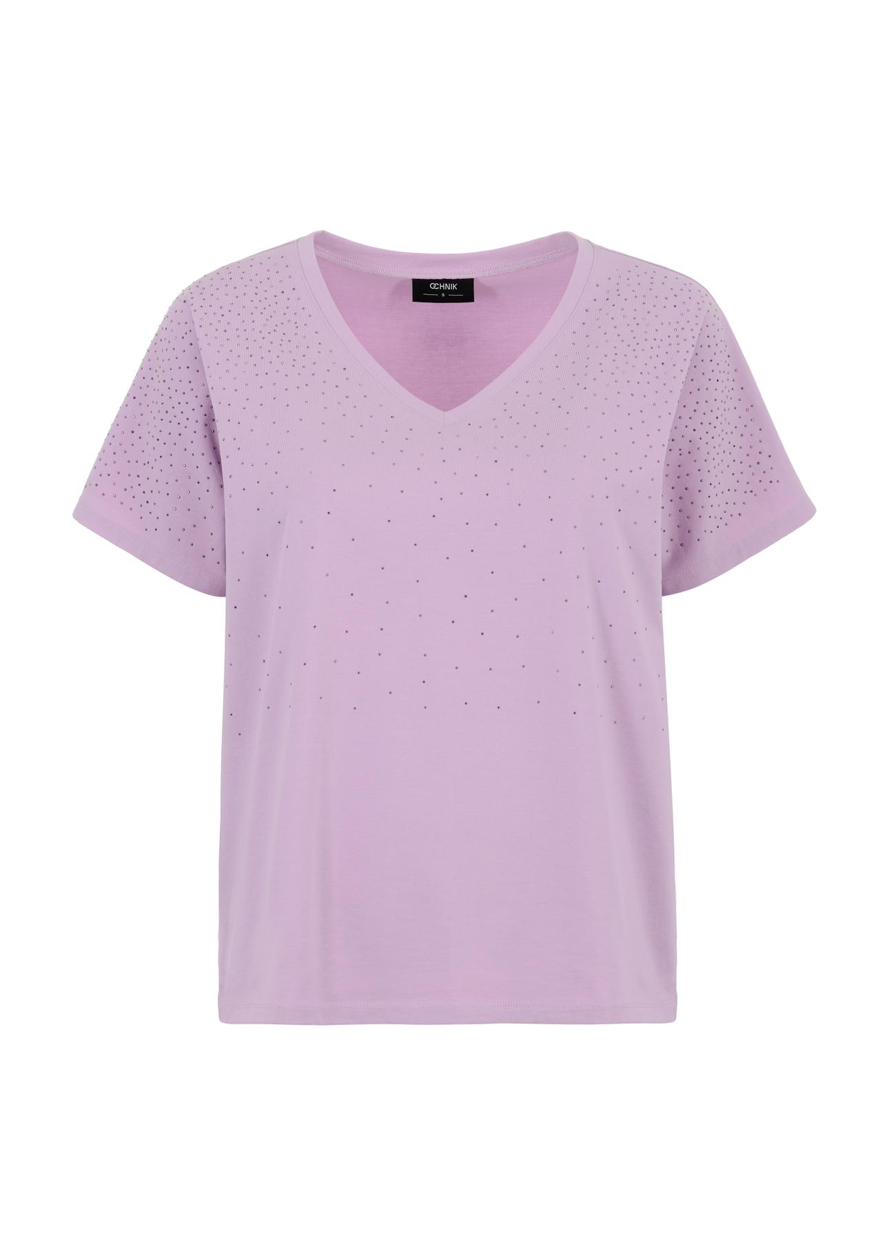 Women's purple T-shirt with sequins TSHDT-0113-72(W23)-04