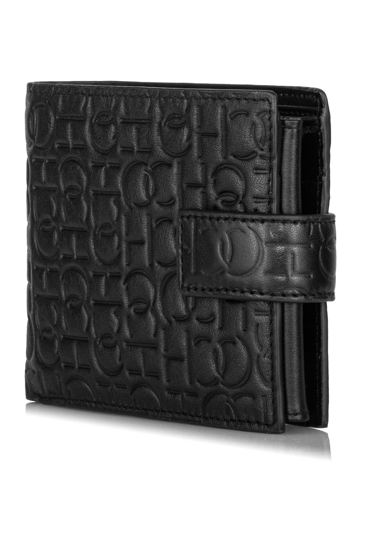 Men's black leather wallet with monogram PORMS-0601-98(Z23)-02