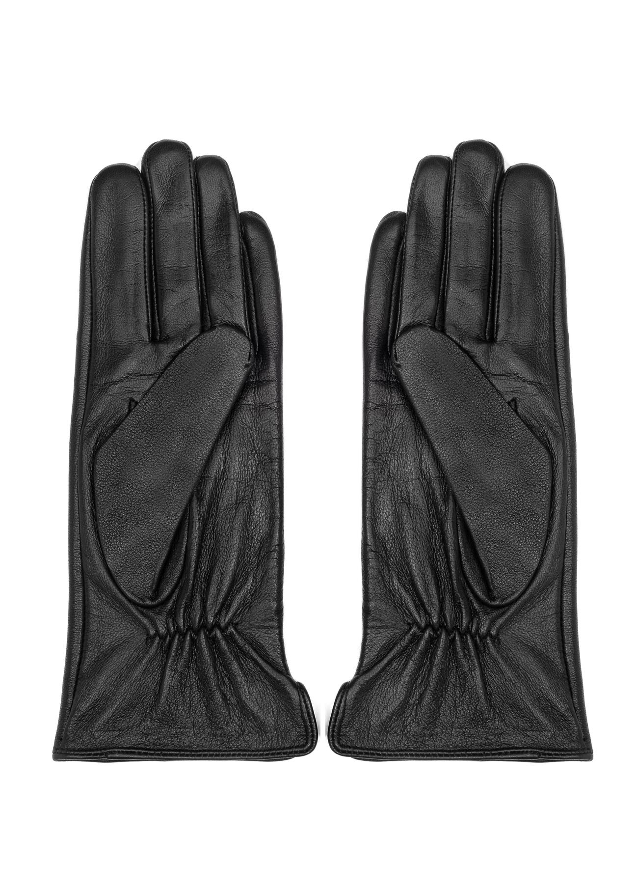 Women's black leather gloves REKDS-0001-99(Z24)