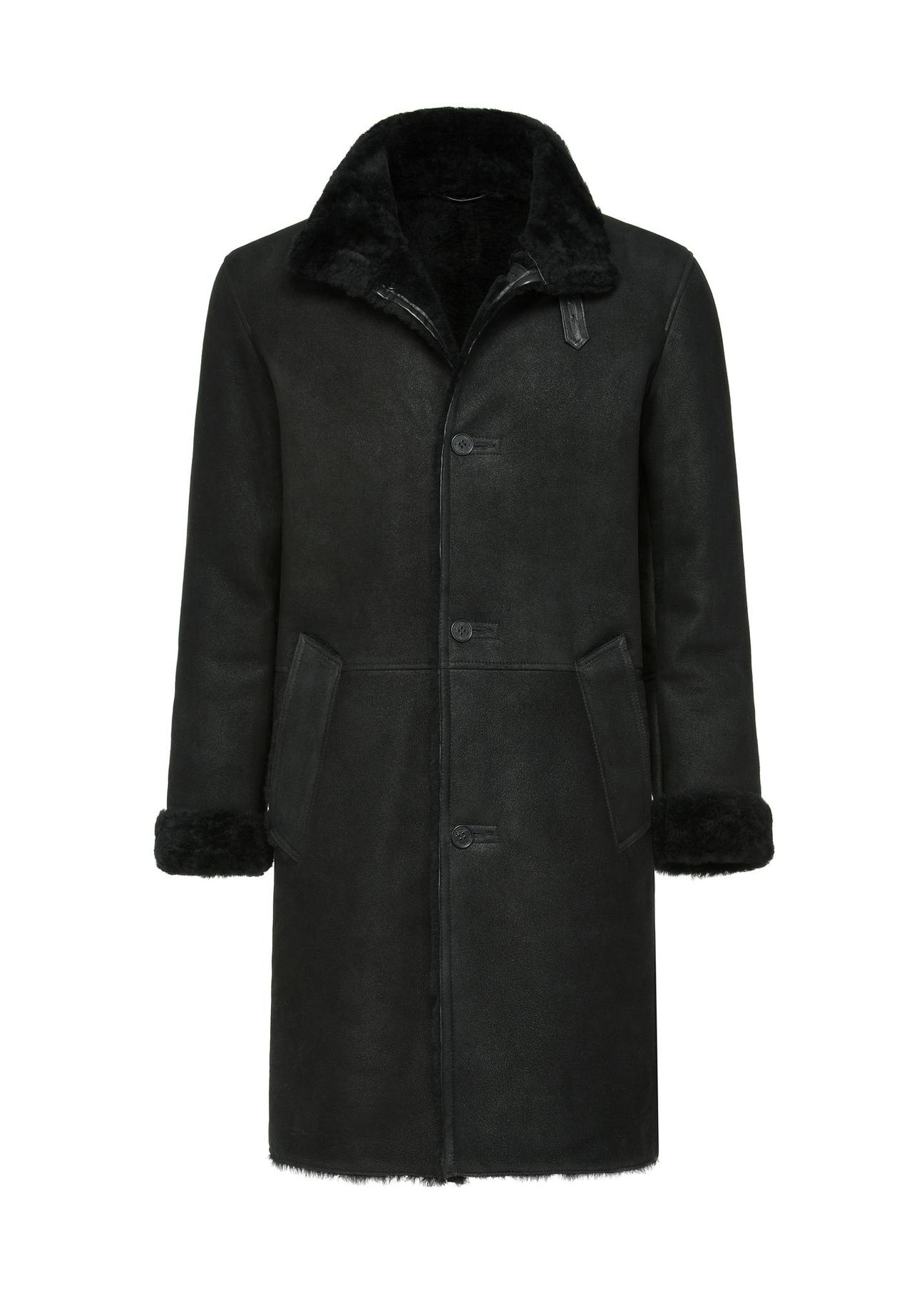 Black men's sheepskin coat KOZMS-0015-1163(Z24)-01