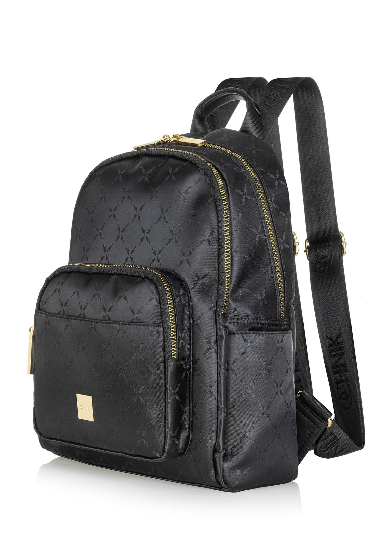 Black women's backpack with monogram TOREN-0255A-99(Z24)-02