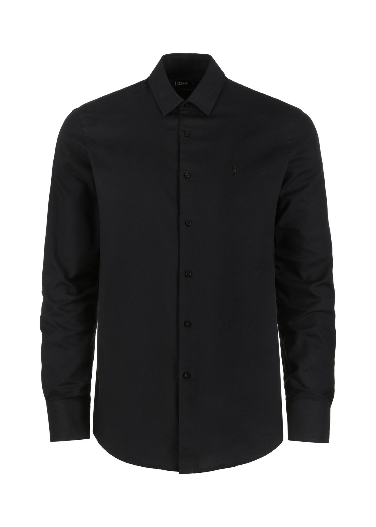 Men's black slim shirt KOSMT-0302-99(Z24)-04