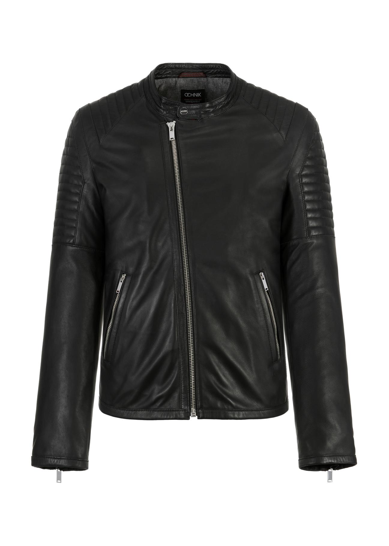 Men's leather jacket with stand-up collar KURMS-0302-1286(W23)-04