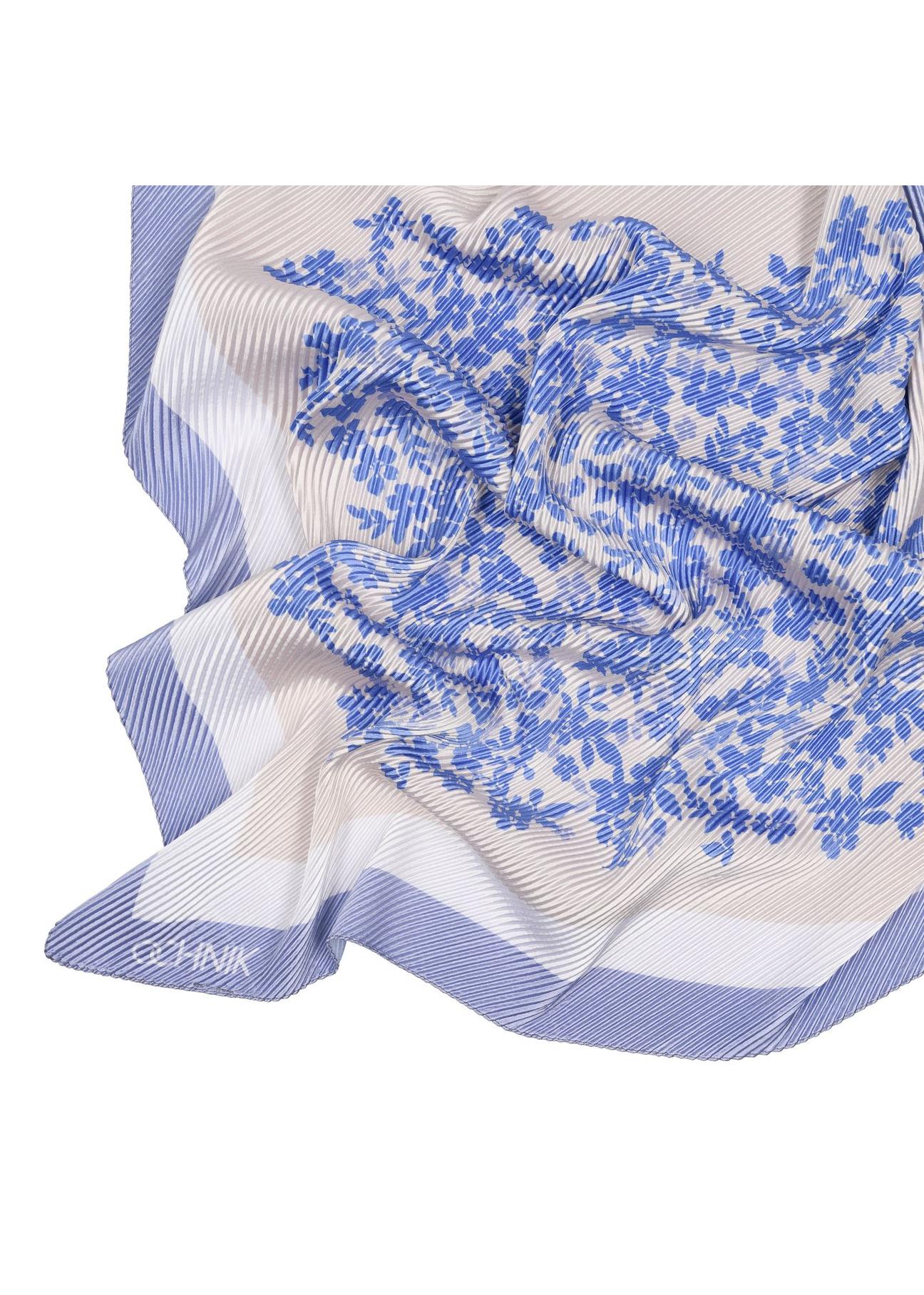 Women's scarf in blue floral pattern SZADT-0173-15(W24)-02