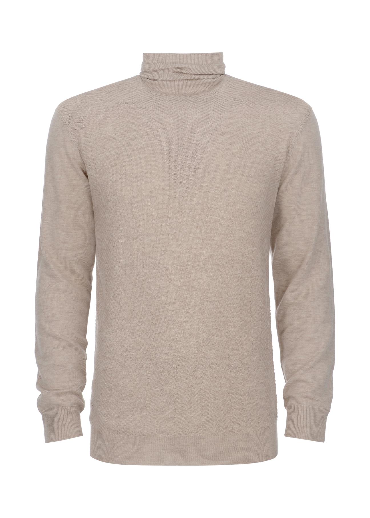 Beige men's turtleneck sweater SWEMT-0131-81(Z23)-04