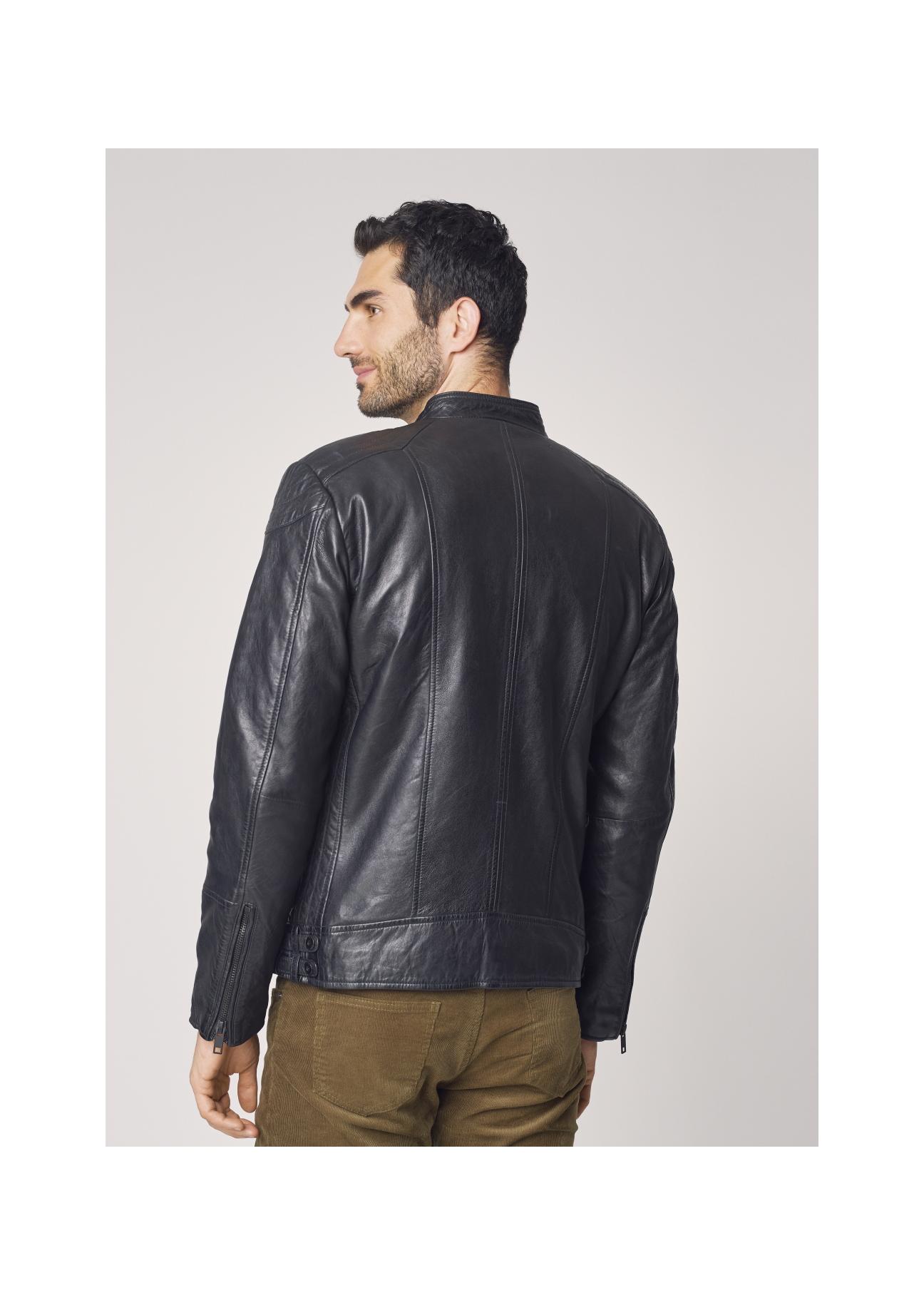 Men's leather jacket with a delicate collar KURMS-0246-5369(Z21)-04