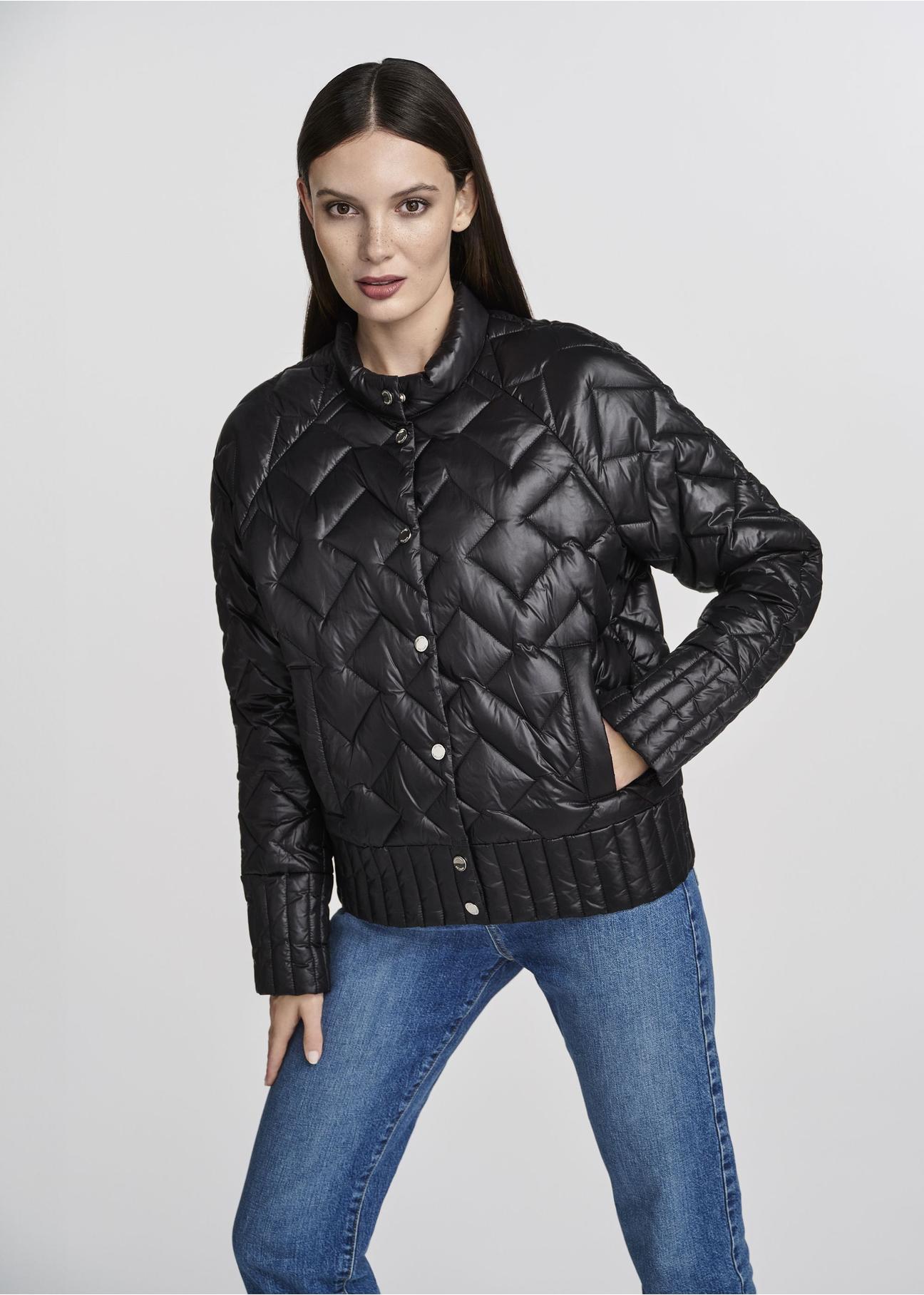 Black quilted transitional jacket for women KURDT-0440B-99(W25)-02