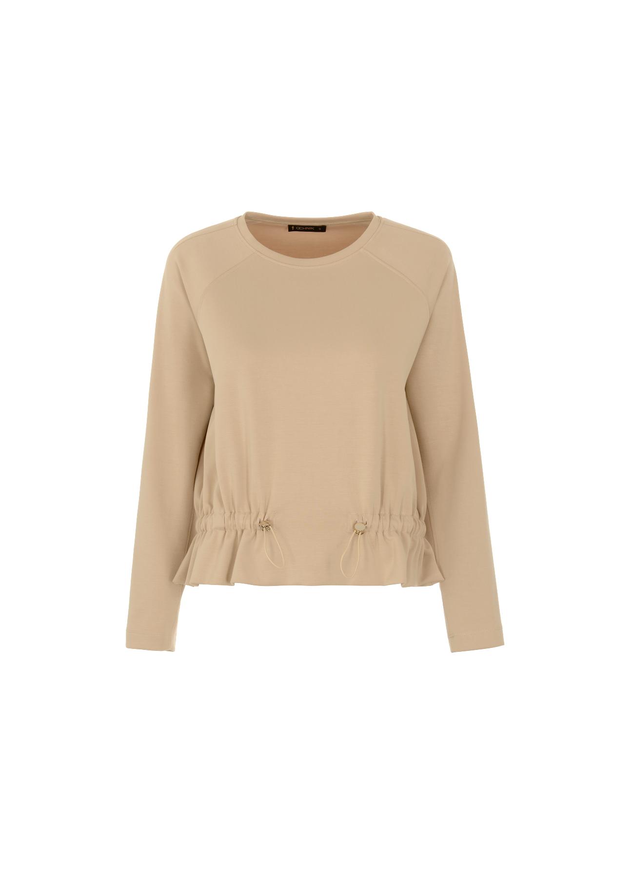 Beige women's ribbed sweatshirt BLZDT-0071-81(W22)-03