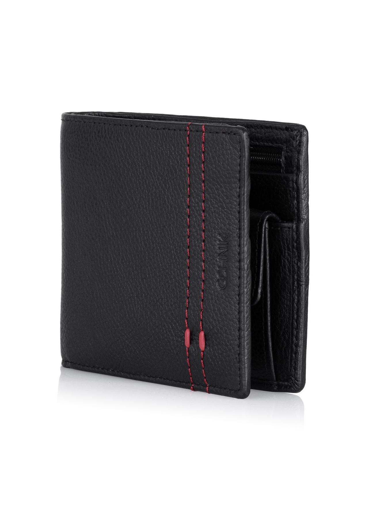 Men's leather wallet with stitching PORMS-0522-99(W23)-02