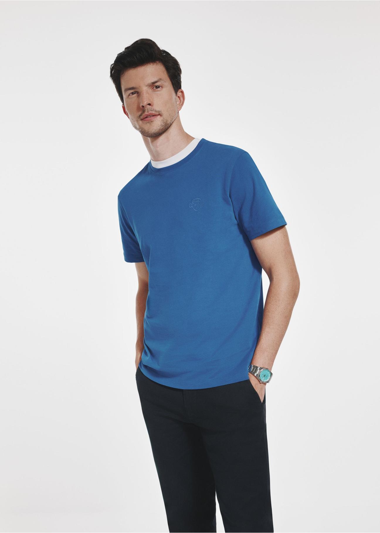 Blue basic men's t-shirt with logo TSHMT-0113-61(Z24)