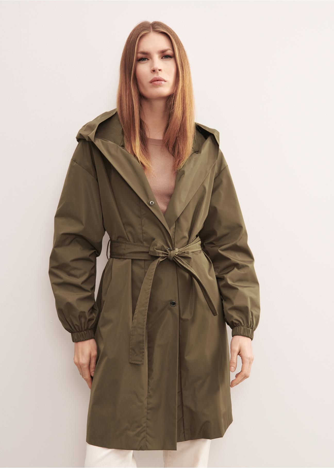 Khaki women's hooded coat KURDT-0443-55(W23)-01