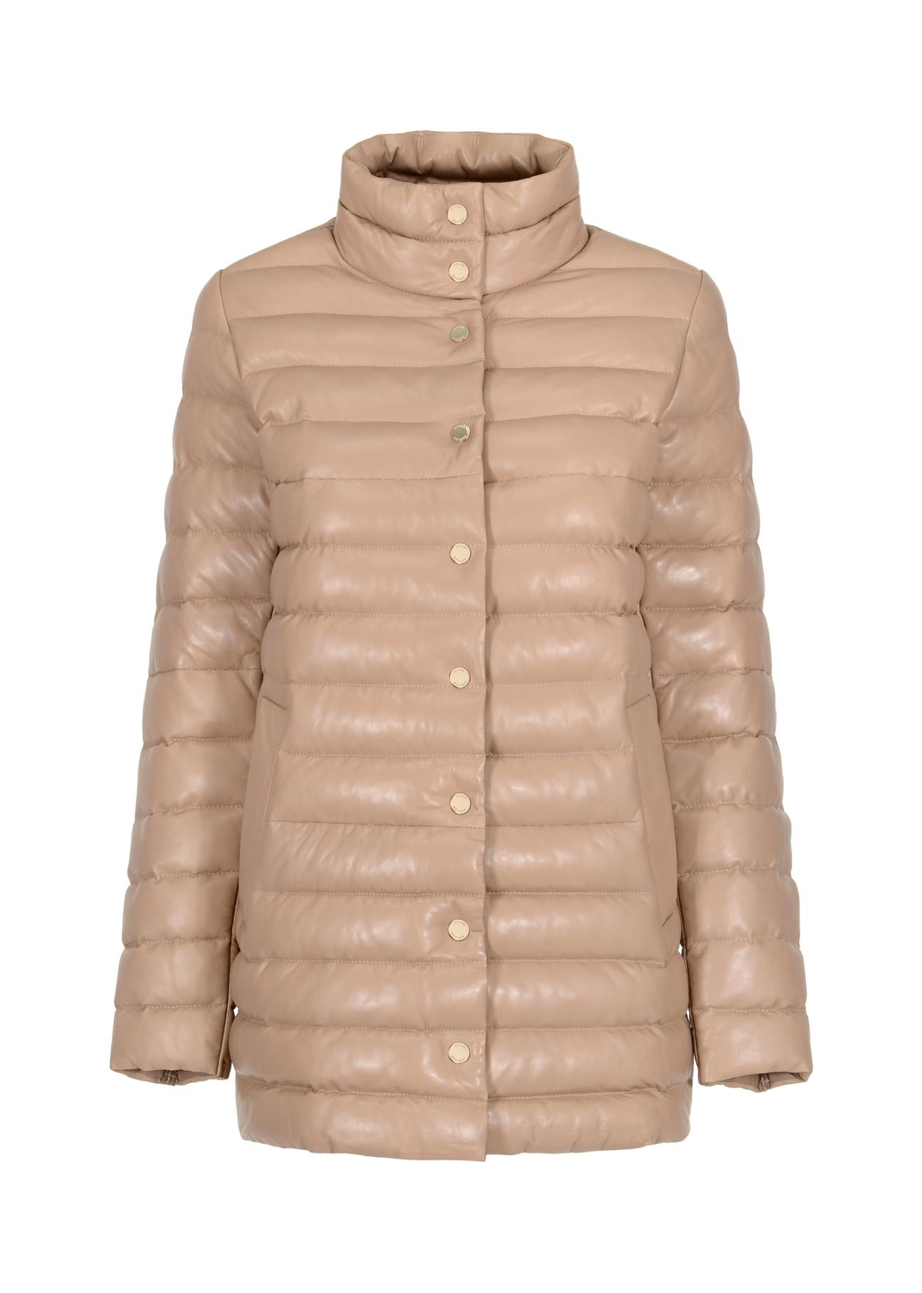 Beige quilted leather jacket for women KURDS-0442-3333(Z23)-04