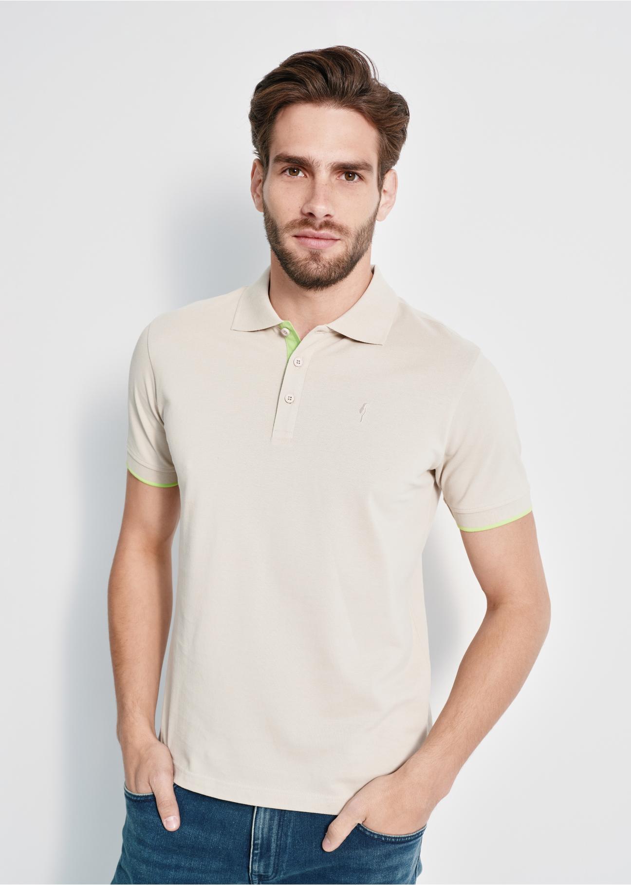 Beige men's polo shirt POLMT-0045A-81(W24)-01