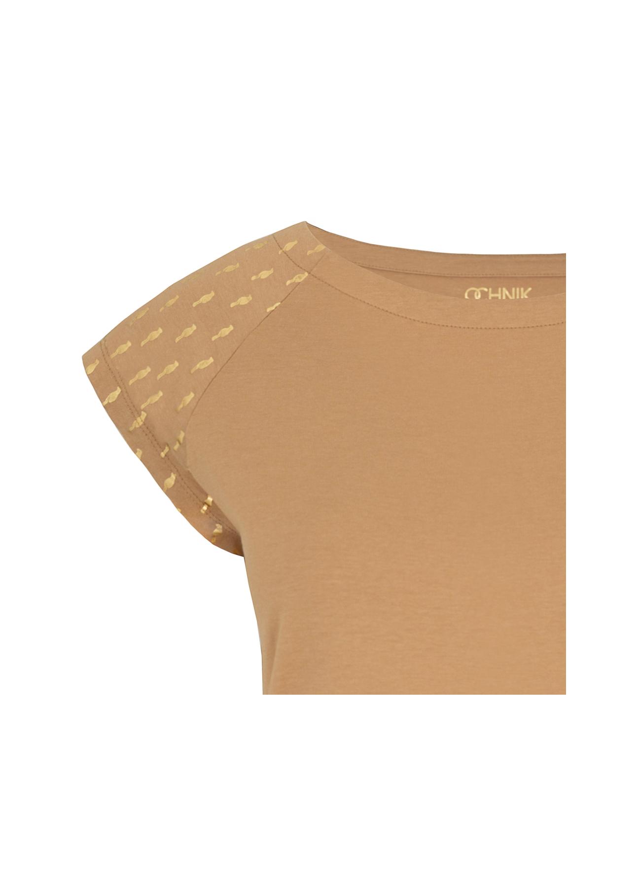 Beige T-shirt with gold print for women TSHDT-0060-81(W21)-04