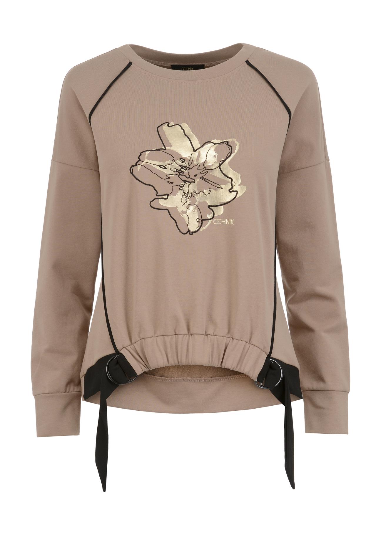 Beige printed women's sweatshirt BLZDT-0083-24(W23)-05