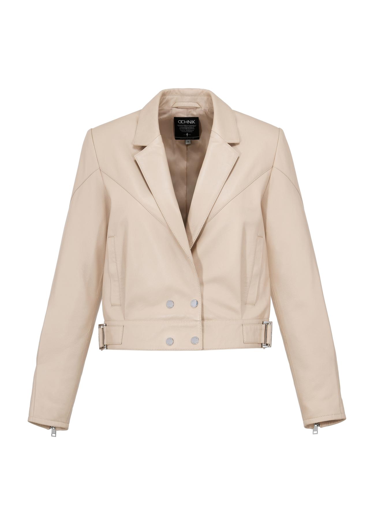 Beige leather jacket for women KURDS-0449-1370(W24)-05