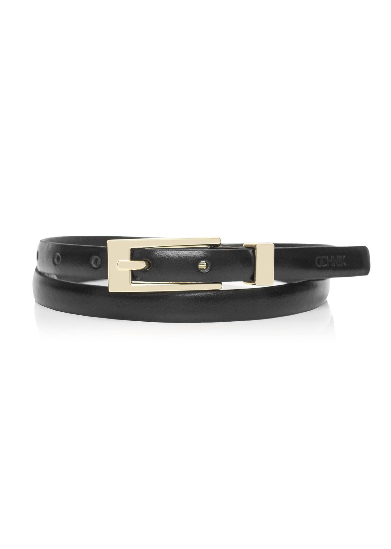 Thin black leather women's belt PASDS-0150C-99(Z24)